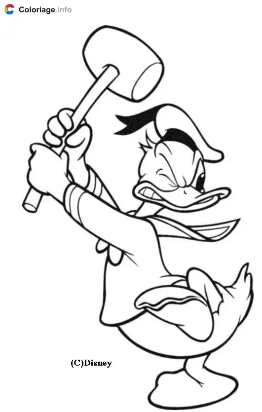 Donald Duck with a Mallet coloring page to print