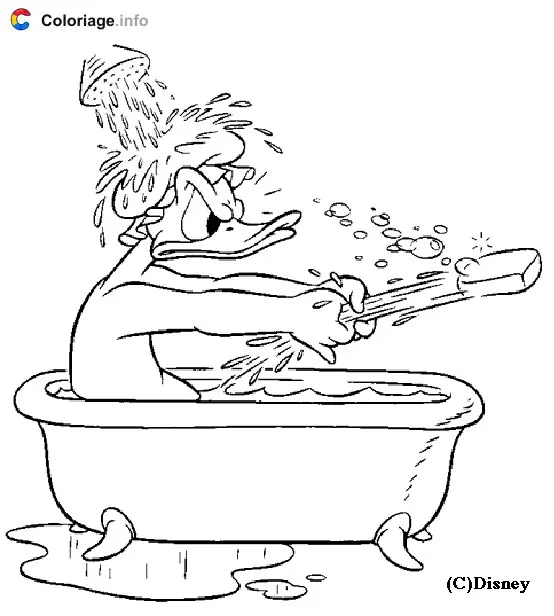 Donald Duck's Bath Time coloring page to print