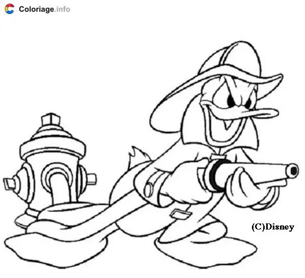 Donald Duck the Firefighter coloring page to print