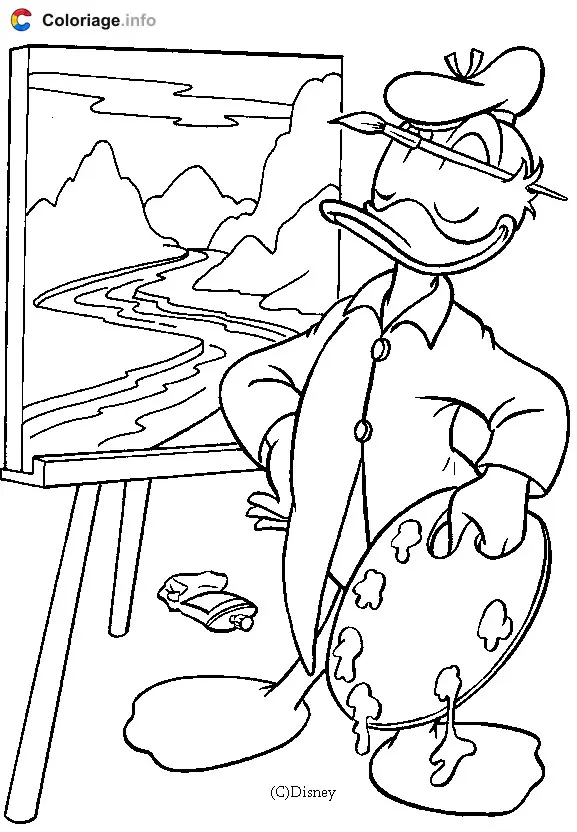 Donald Duck the Painter coloring page to print