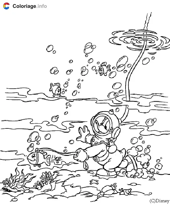 Donald Duck Goes Scuba Diving coloring page to print