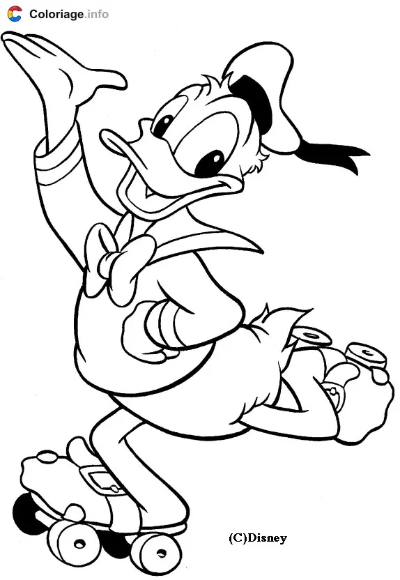 Donald Duck Roller Skating coloring page to print