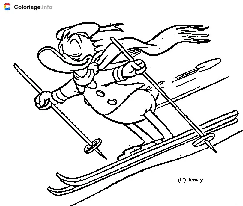 Donald Duck Skiing coloring page to print