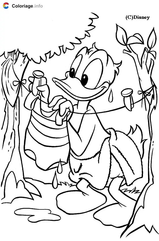 Donald Duck Hanging Laundry coloring page to print