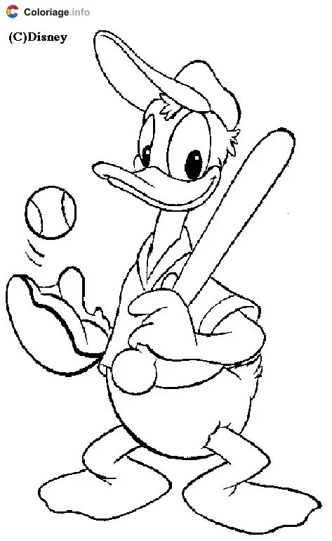 Donald Playing Baseball coloring page to print