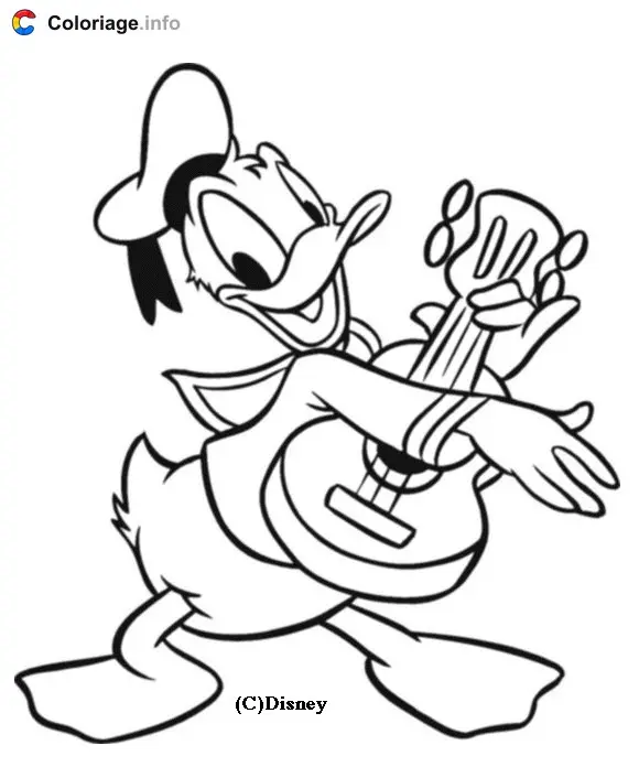 Donald Duck Playing Guitar coloring page to print