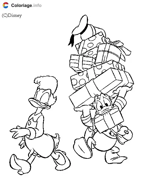Donald Carries Daisy's Gifts coloring page to print