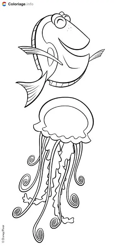 Dory with a Jellyfish coloring page to print