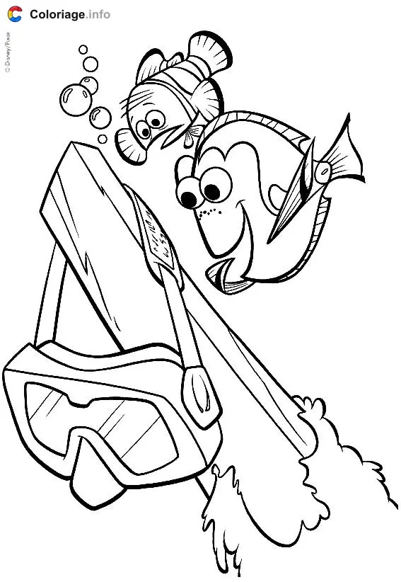 Dory and Marlin Find the Diver's Mask coloring page to print
