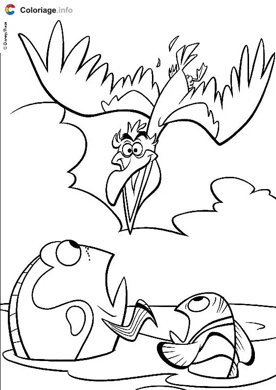 Dory, Marlin, and the Pelican coloring page to print