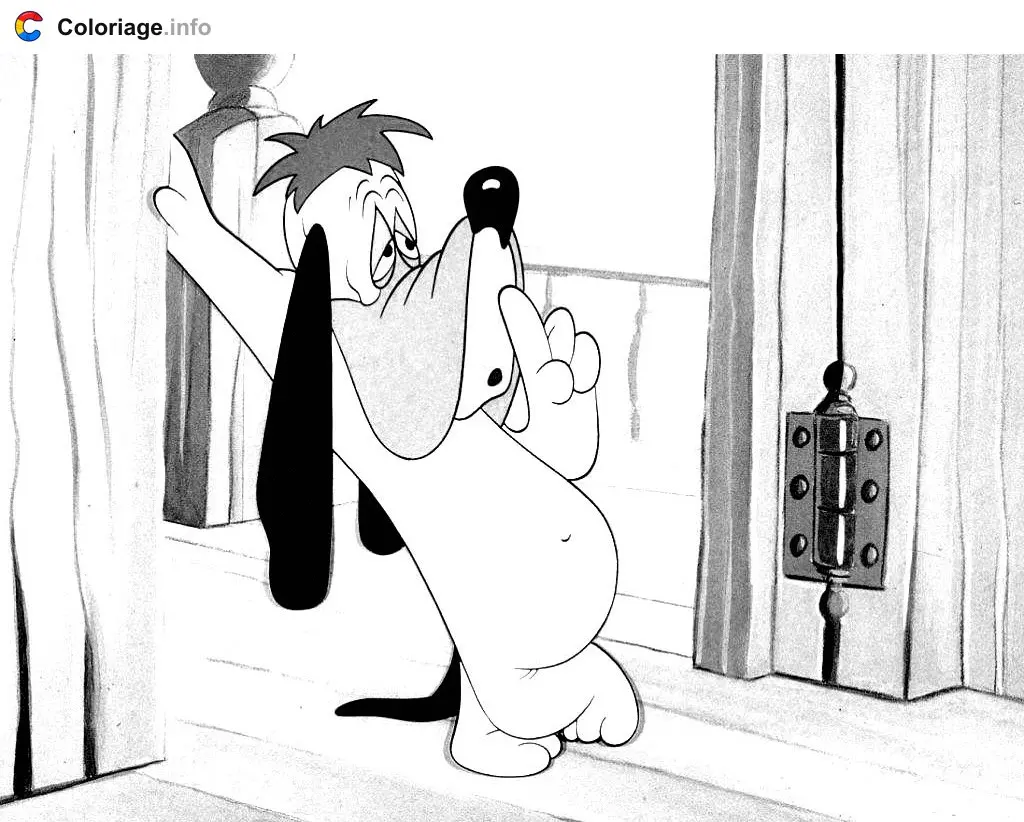 Coloriage Droopy à l'entrée d'une porte - Droopy à imprimer