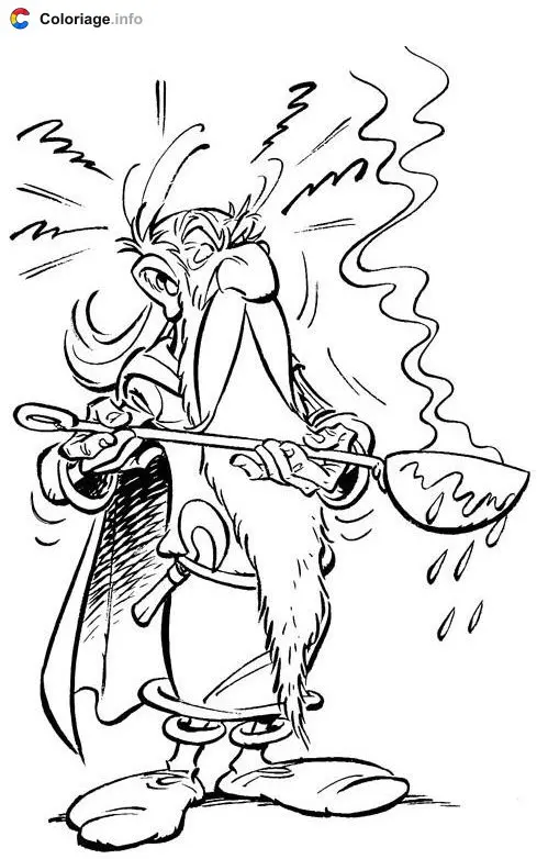 Coloriage Druide Panoramix goûte potion magique - Astérix à imprimer