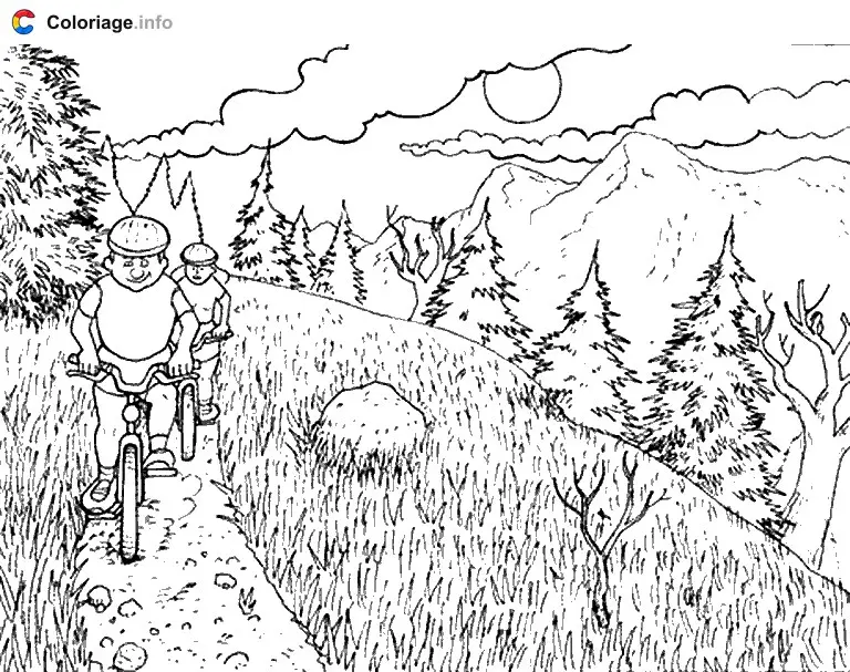 Coloriage Du VTT en montagne - Vélo à imprimer