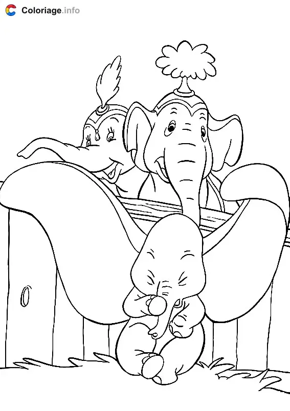 Coloriage Dumbo avec d'autres éléphants - Dumbo à imprimer