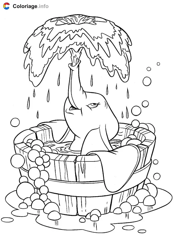 Coloriage Dumbo dans son bain - Dumbo à imprimer