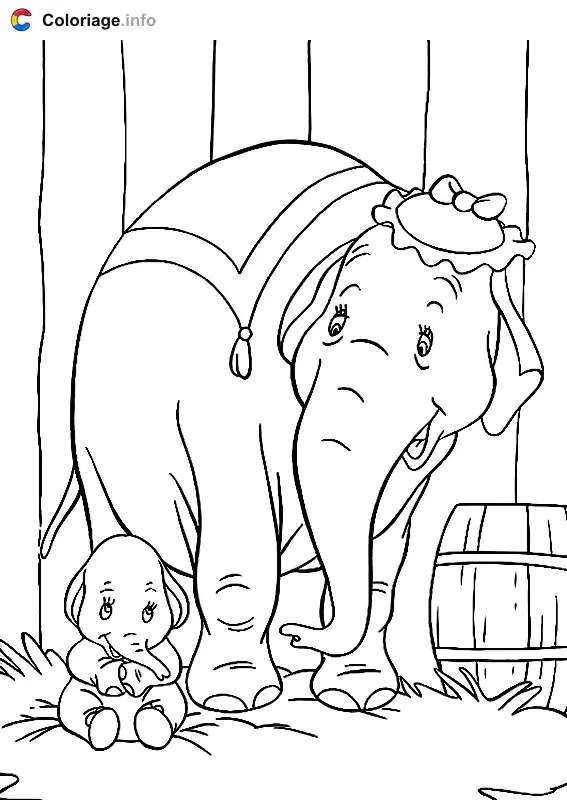 Coloriage Dumbo et sa mère - Dumbo à imprimer