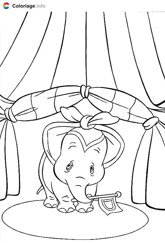 Coloriage Dumbo l'éléphant à l'entrée du chapiteau - Dumbo à imprimer