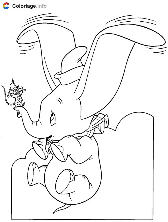 Coloriage Dumbo vole dans les airs - Dumbo à imprimer