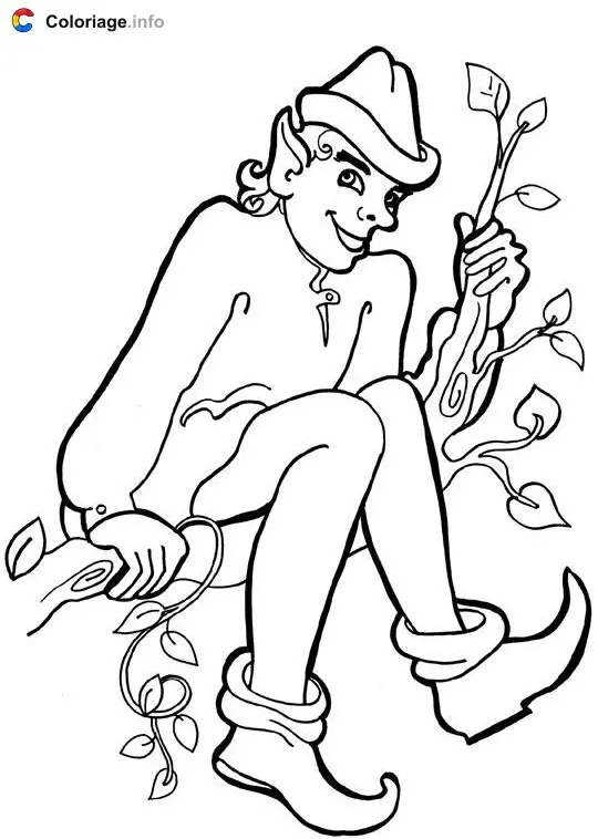 Coloriage Elfe sur branche 3 - Mythologie à imprimer