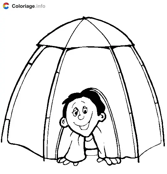Coloriage Enfant dans une tente de camping - Camping à imprimer