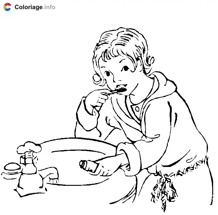Coloriage Enfant qui se brosse les dents - Dents à imprimer