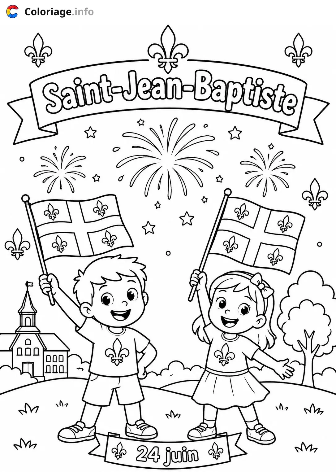 Dibujo de Enfants célèbrent la Saint-Jean-Baptiste Québec – Saint-Jean-Baptiste – para colorear