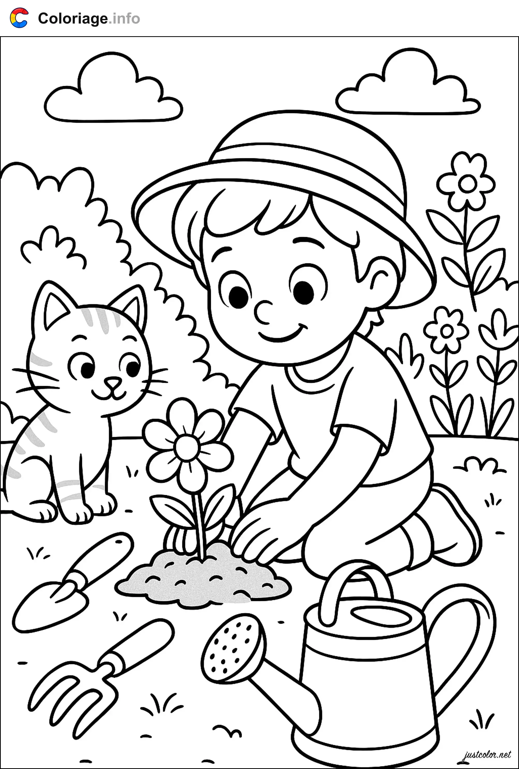 Coloriage Enfants jardin fleur 53827 - Jardin à imprimer