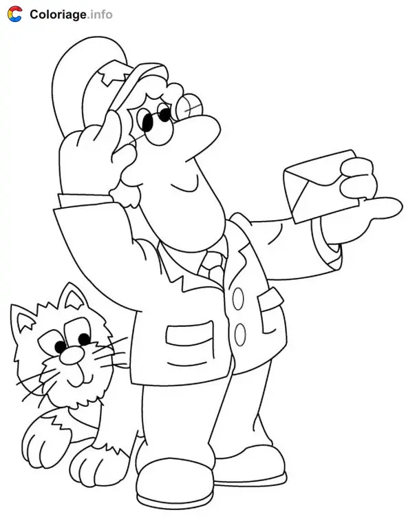 Coloriage Facteur avec un chat - Facteur à imprimer