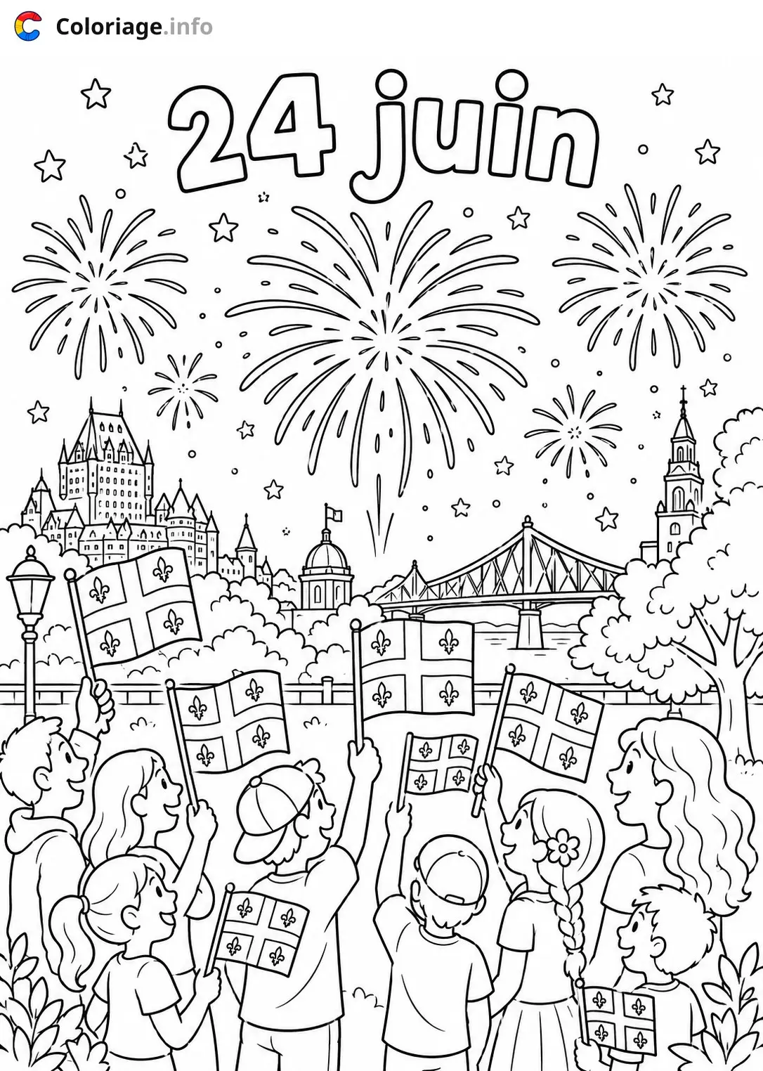 Dibujo de Fête nationale québécoise du 24 juin – Saint-Jean-Baptiste – para colorear