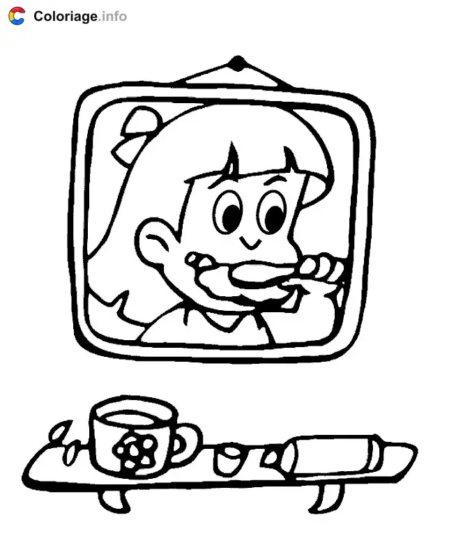 Coloriage Fille qui se brosse les dents - Dents à imprimer