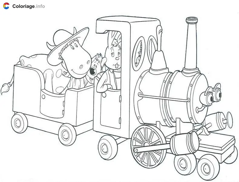 Coloriage Flappy Azalée et Pollux dans le train - Le Manège enchanté à imprimer