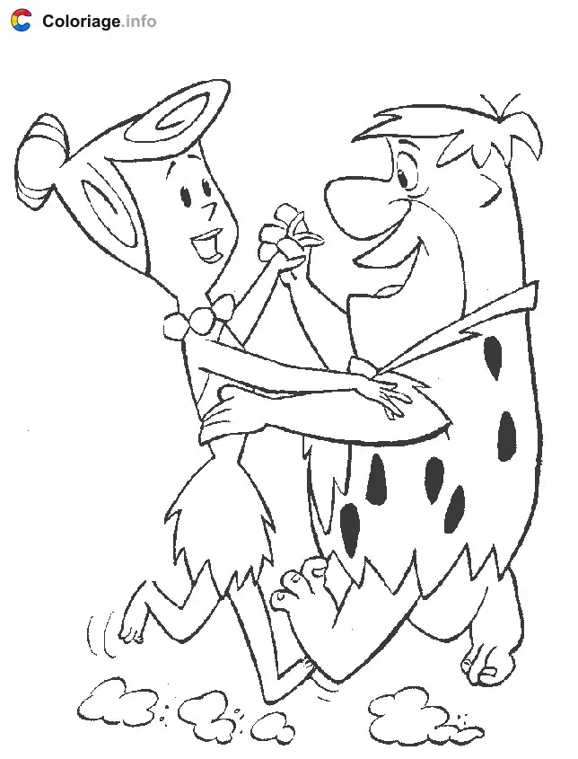 Coloriage Fred et Délima dansent - Les Pierrafeu à imprimer