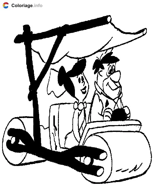 Coloriage Fred et Délima en voiture - Les Pierrafeu à imprimer