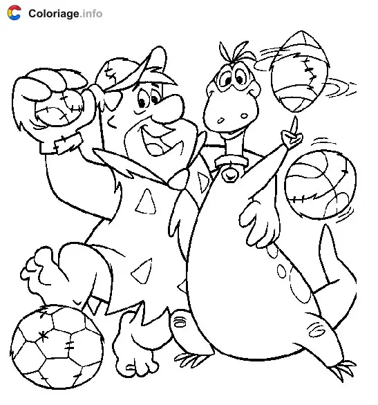 Coloriage Fred et Dino les rois du sport - Les Pierrafeu à imprimer