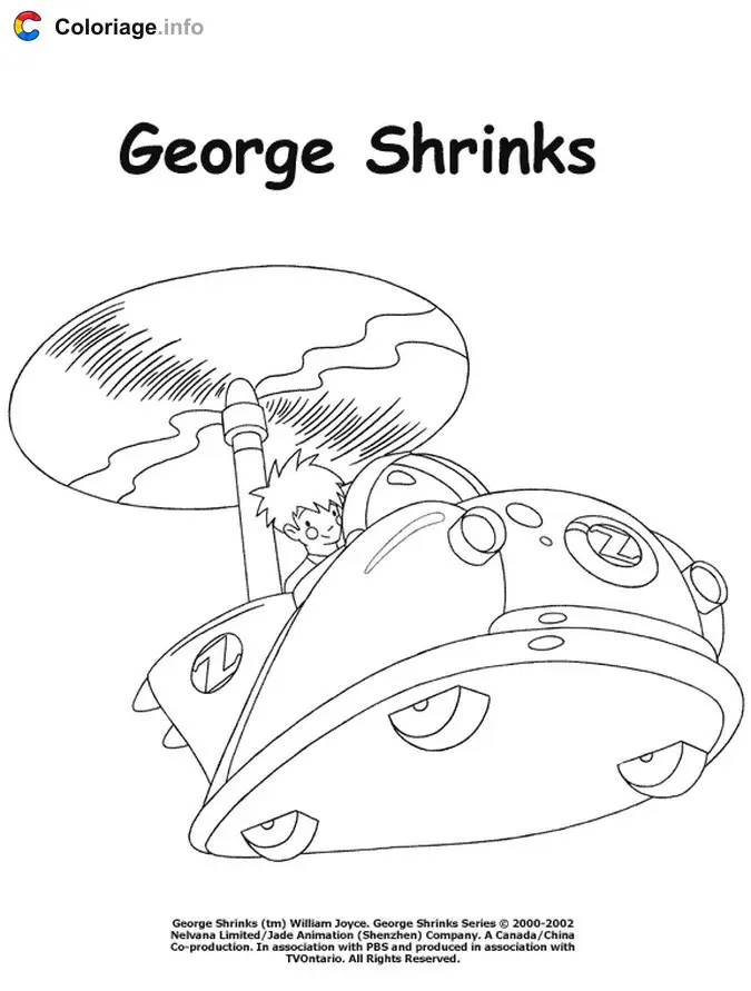 Coloriage George dans son hélicoptère - George rétrécit à imprimer