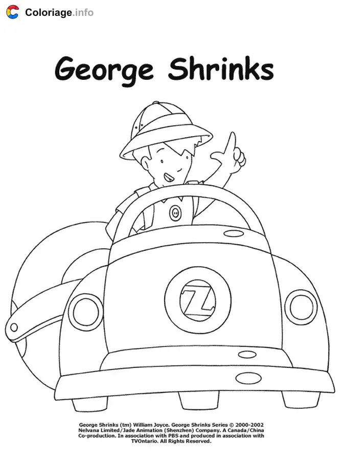 Coloriage George en voiture - George rétrécit à imprimer