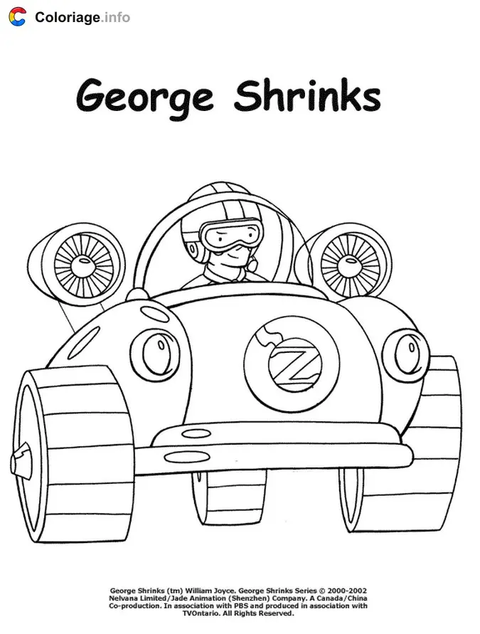 Coloriage George en voiture avec casque - George rétrécit à imprimer