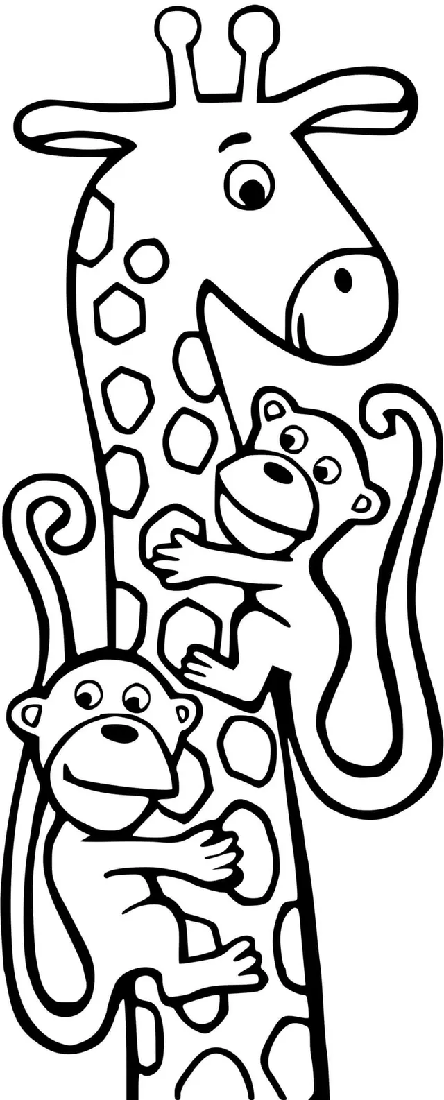 Coloriage Girafe Et 2 Singes - Girafe à imprimer