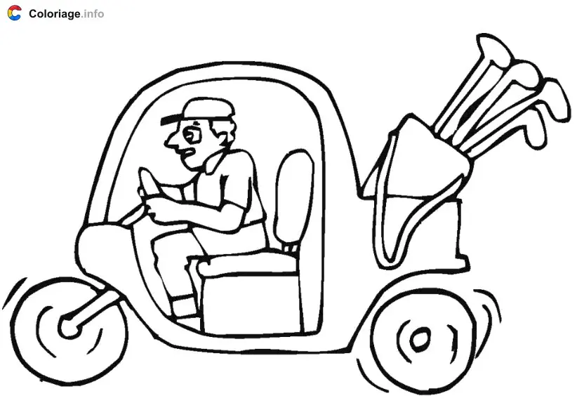 Coloriage Golfeur qui conduit sa voiture de golf - Golf à imprimer