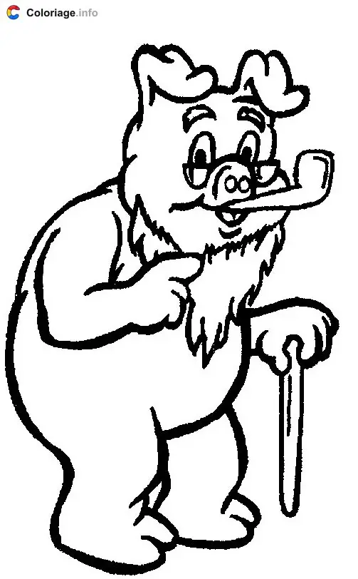 Coloriage Grand-père cochon - Cochons à imprimer