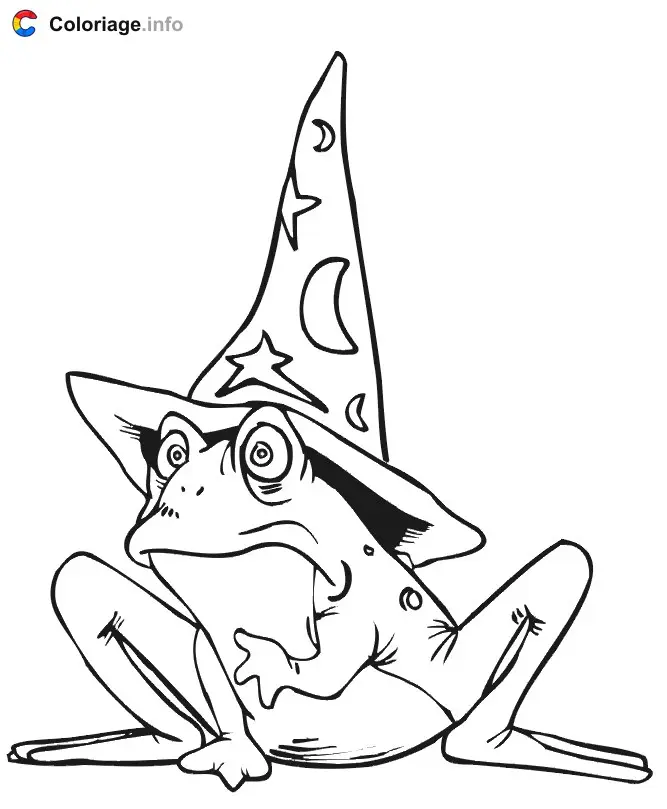 Coloriage Grenouille avec un chapeau de magicien - Grenouille à imprimer