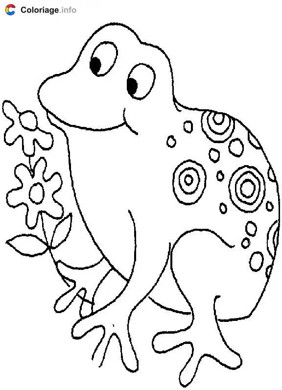 Coloriage Grenouille qui mange une fleur - Grenouille à imprimer