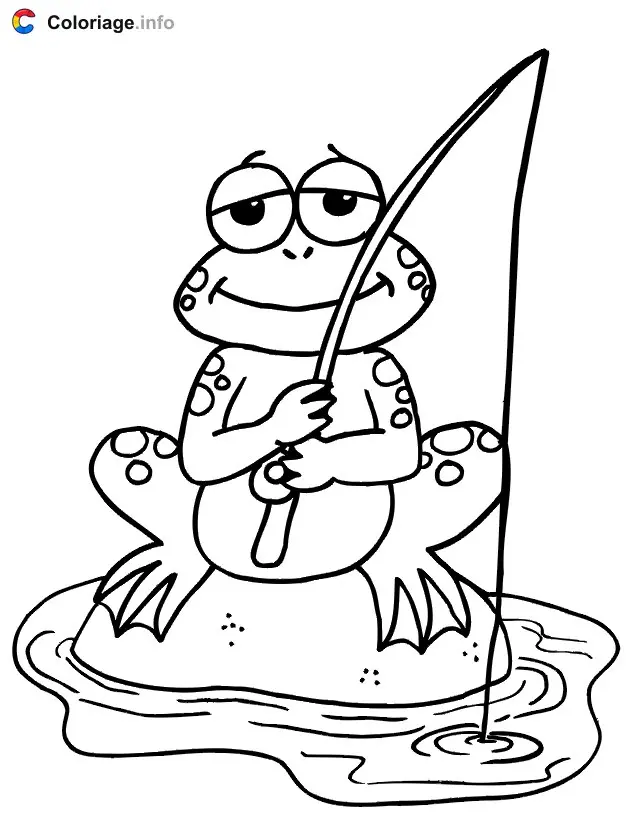 Coloriage Grenouille qui pêche à la ligne - Grenouille à imprimer