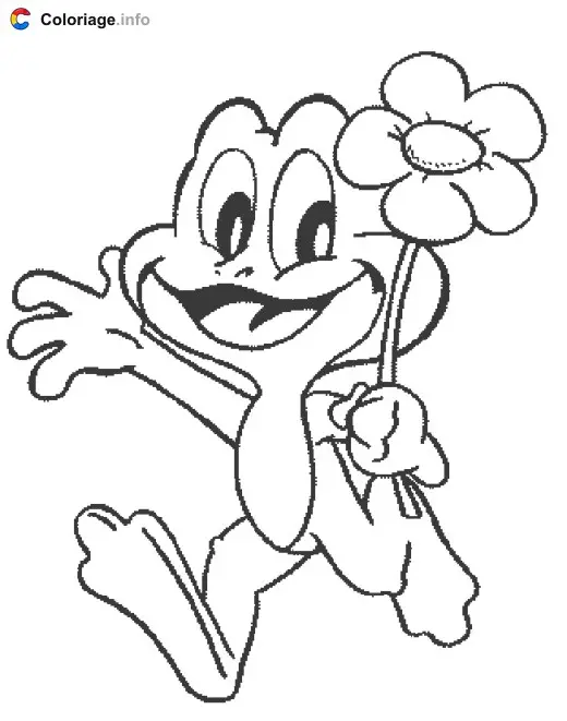 Coloriage Grenouille qui tient une fleur - Grenouille à imprimer
