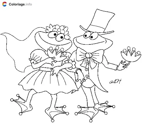 Coloriage Grenouilles mariées - Grenouille à imprimer