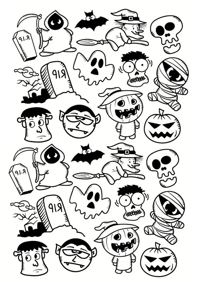 Coloriage Halloween Fantôme Vampire Citrouille Doodle - Halloween à imprimer