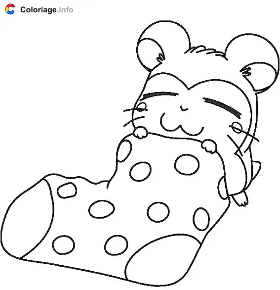 Coloriage Hamtaro dans une chaussette - Hamtaro à imprimer