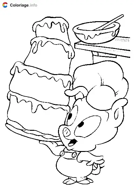 Coloriage Hamton a cuisiné un gâteau - Tiny Toons à imprimer