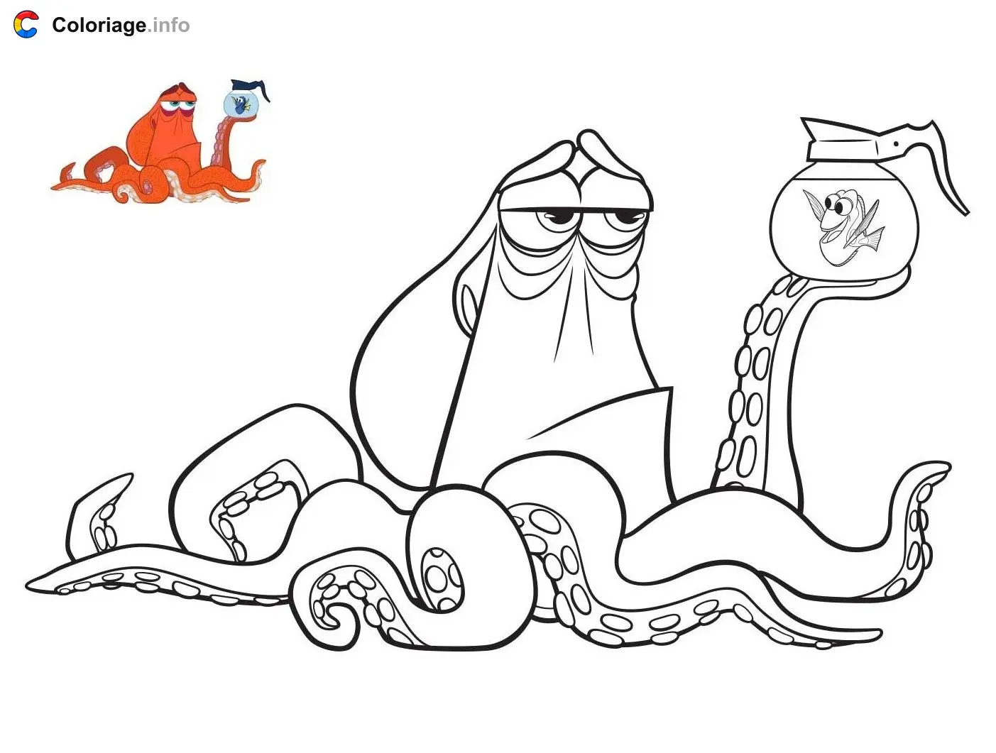 Hank the Octopus from Finding Nemo and Dory coloring page to print