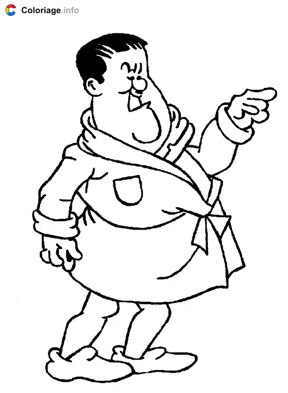 Coloriage Hardy avec un peignoir - Laurel et Hardy à imprimer